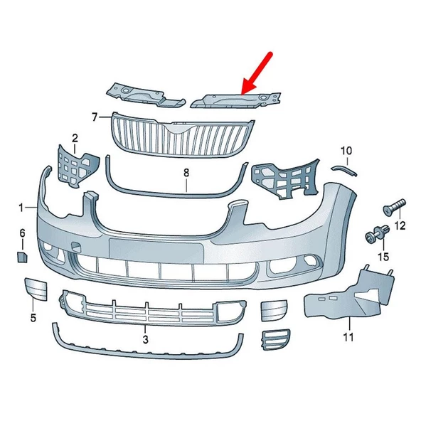 Skoda Superb 2009-2013 Ön Panjur Panel Sol Üst Kapağı 3T0807081 - Resim 3