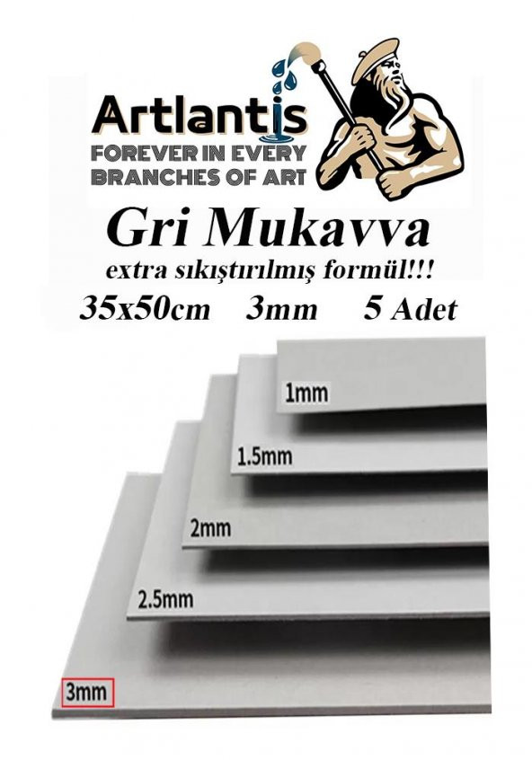 Mukavva Gri 3 mm 35x50 cm 5 Adet Sert Karton Ekstra Sıkıştırılmış 35*50 Mukavva Gri Renkli 5 Adet