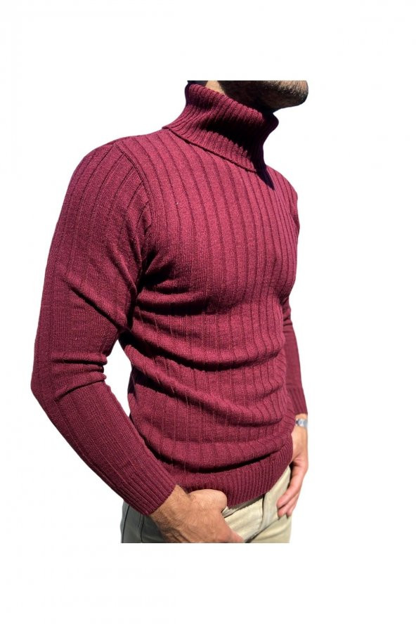 Erkek Bordo Boğazlı Kazak - 2