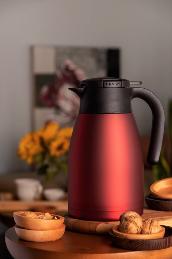 Bienly 1012 Paslanmaz Çelik Termos 1500 ml Kolay Kapak - Mat Kırmızı - 1