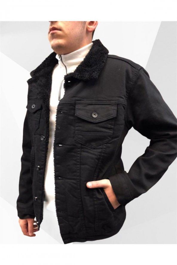 Erkek Siyah Içi Kürklü Kot Mont - 3