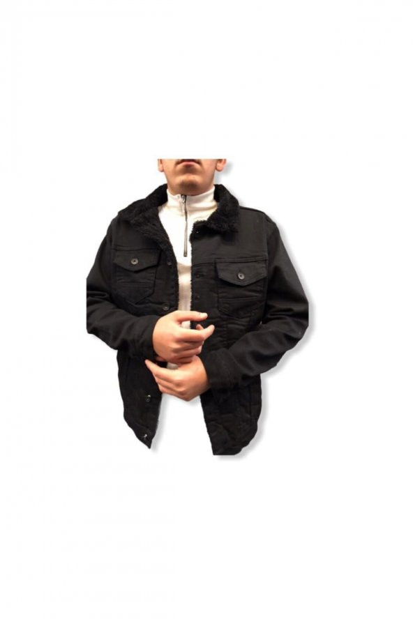 Erkek Siyah Içi Kürklü Kot Mont - 4