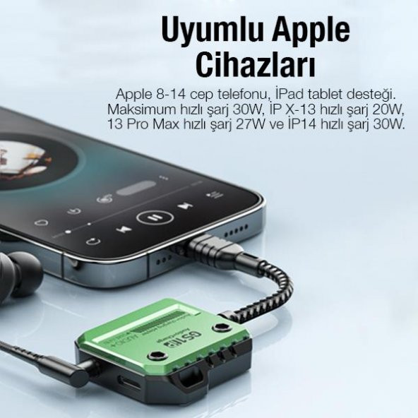 Coofbe 2in1 30W Mıknatıslı İpad, İphone Lightning Şarj ve 3.5MM Kulaklık Çevirici Çoğaltıcı Adaptör - 3