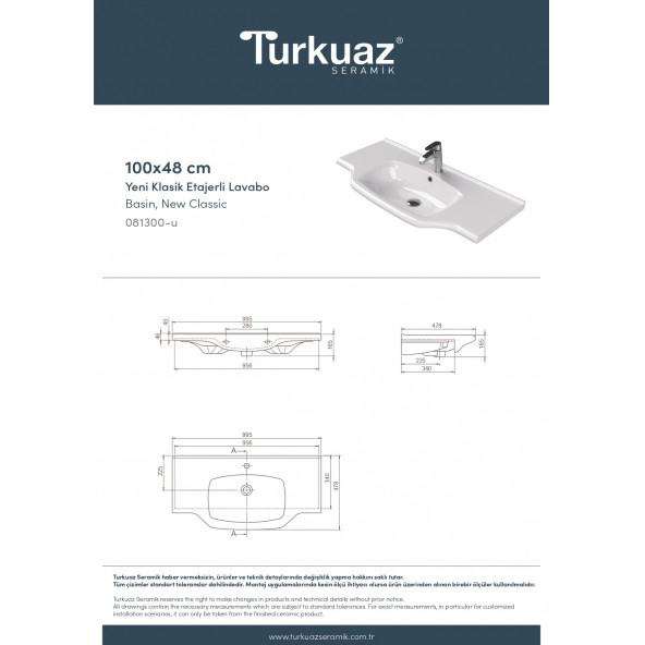 CERASTYLE TURKUAZ YENI KLASİK ETAJERLİ LAVABO 100x48 CM - 5