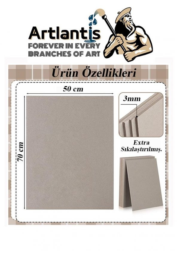Mukavva Gri 3 mm 50x70 cm 5 Adet Sert Karton Ekstra Sıkıştırılmış 50*70 Mukavva Gri Renkli 3mm 5 Adet - 2