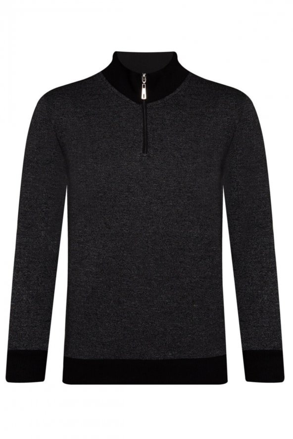 SÜVARİ Fermuarlı Keten Siyah Erkek Sweat