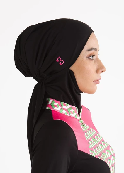 Pembe Logo Nakışlı Deniz Tesettür Bone - 2