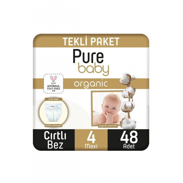 Pure Baby Organik Pamuklu Cırtlı Bebek Bezi Maxi 4 No 48 Li