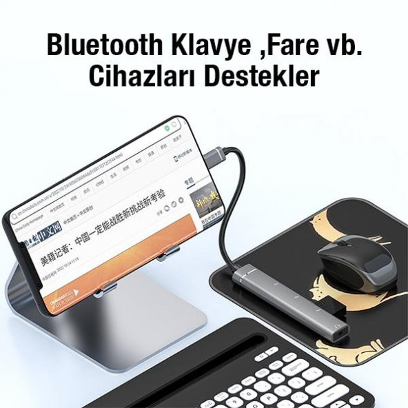 Coofbe 4in1 Type C Çoğaltıcı Çevirici HUB, 2x USB, 1x Type C ve 1x 3.5MM Girişli Adaptör - 3