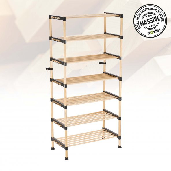 SEOWOOD AHŞAP 7 KATLI AYAKKABILIK ÇOK AMAÇLI MODÜLER RAF  57 CM GENİŞLİK - 2