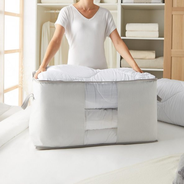 Ocean Home Textile Mega Boy Pvc Pencereli Gri Çizgili Stuff & Things Hurç 75 x 40 x 40 cm - 6