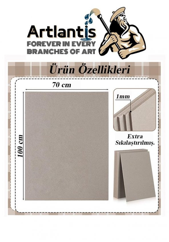 Mukavva Gri 1 mm 70x100 cm 5 Adet Sert Karton Ekstra Sıkıştırılmış 70*100 Mukavva Gri Renkli 5 Adet - 2