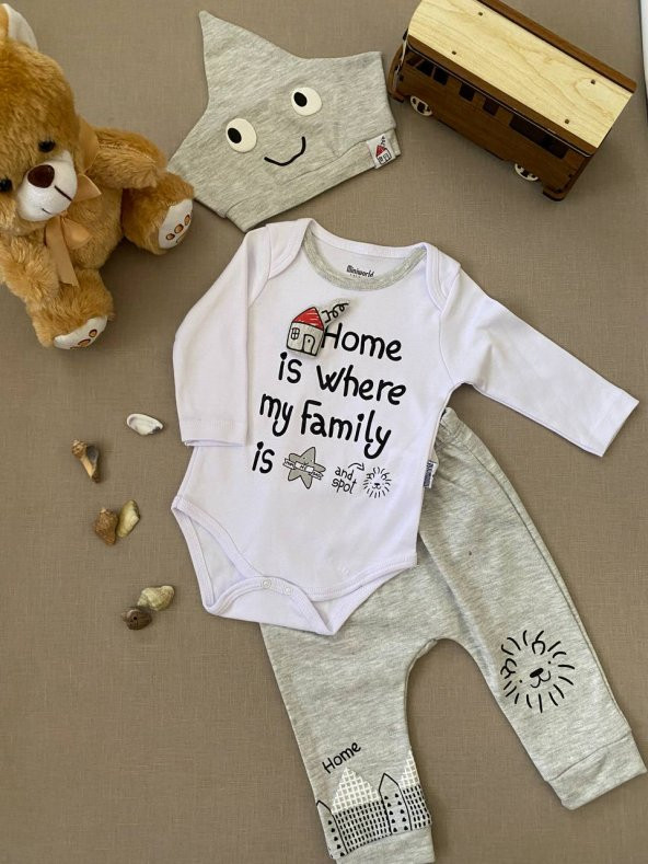 Erkek Bebe Yıldız Şapkalı Home 3lü Erkek Takım