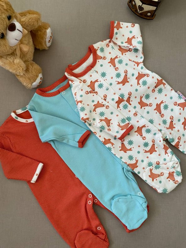 Bebe Fok Balıklı Renkli Tulum 3lü Set