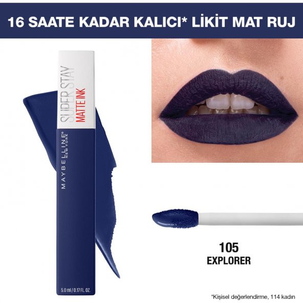 Maybelline New York Super Stay Matte Ink Likit Mat Ruj - 105 Explorer - Lacivert - 2