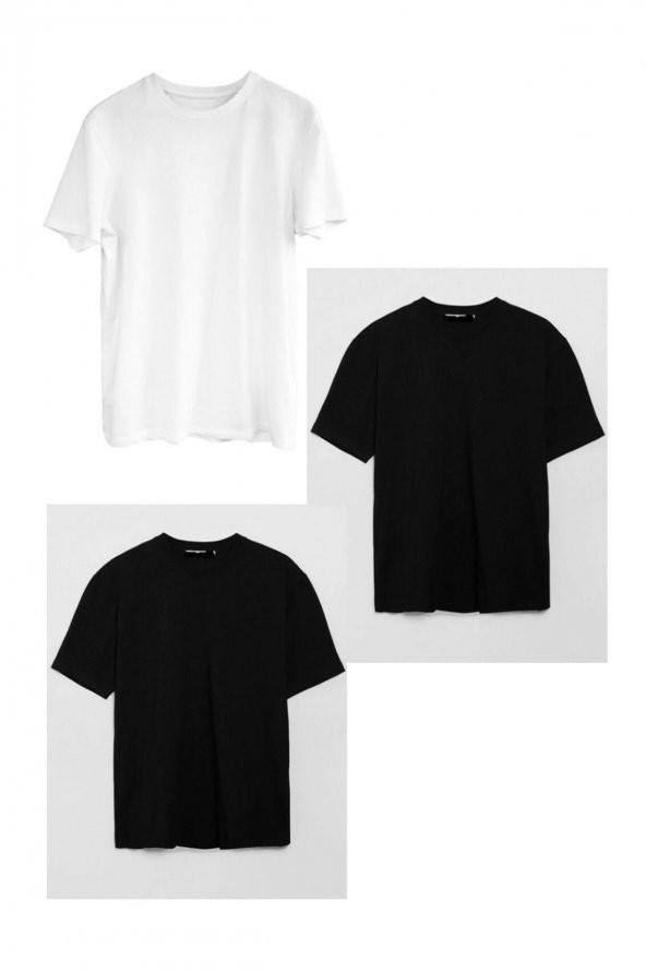 Blues Pamuk Likra Yarı Oversize Fit Yuvarlak Yaka T-Shirt 3lü - 5