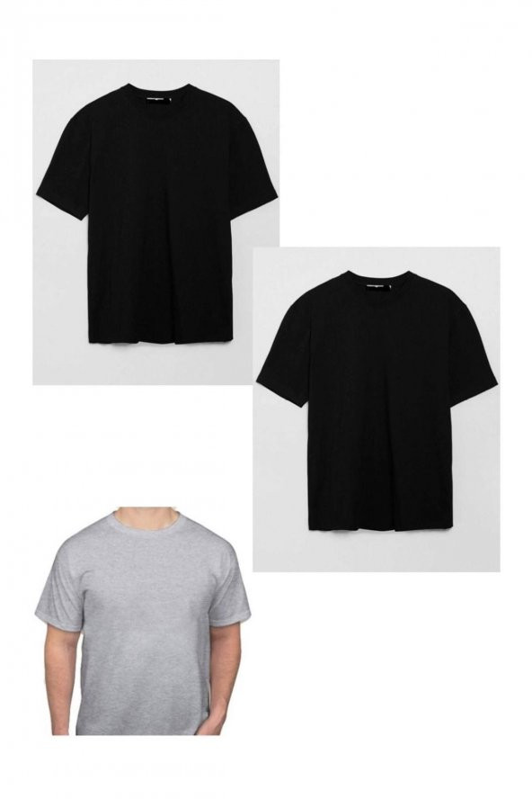 Blues Pamuk Likra Yarı Oversize Fit Yuvarlak Yaka T-Shirt 3lü - 7