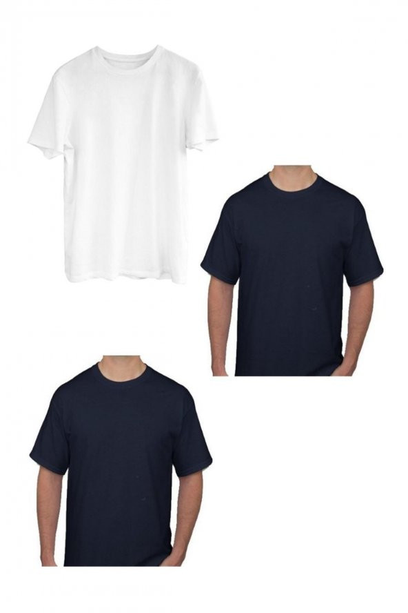 Blues Pamuk Likra Yarı Oversize Fit Yuvarlak Yaka T-Shirt 3lü - 4