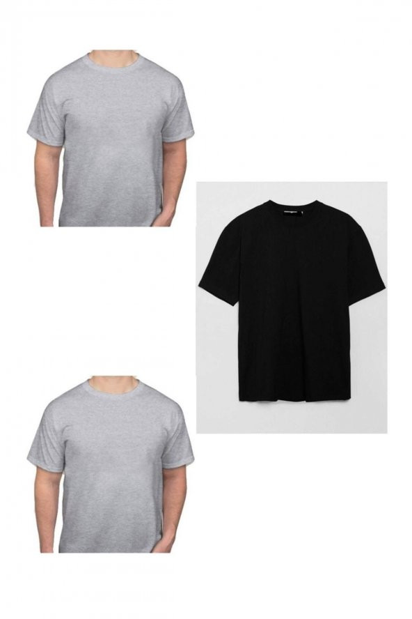 Blues Pamuk Likra Yarı Oversize Fit Yuvarlak Yaka T-Shirt 3lü - 6