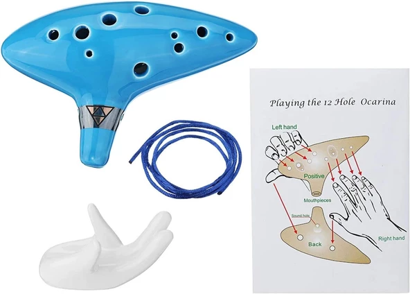 Valkyrie Ocarina 12 Delik Ocarina Seramik Alto C Ocarina Flüt Mavi Ocarina Sualtı Müzik Nefesli Enstrüman Mavi - 3