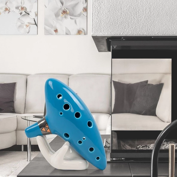 Valkyrie Ocarina 12 Delik Ocarina Seramik Alto C Ocarina Flüt Mavi Ocarina Sualtı Müzik Nefesli Enstrüman Mavi - 6