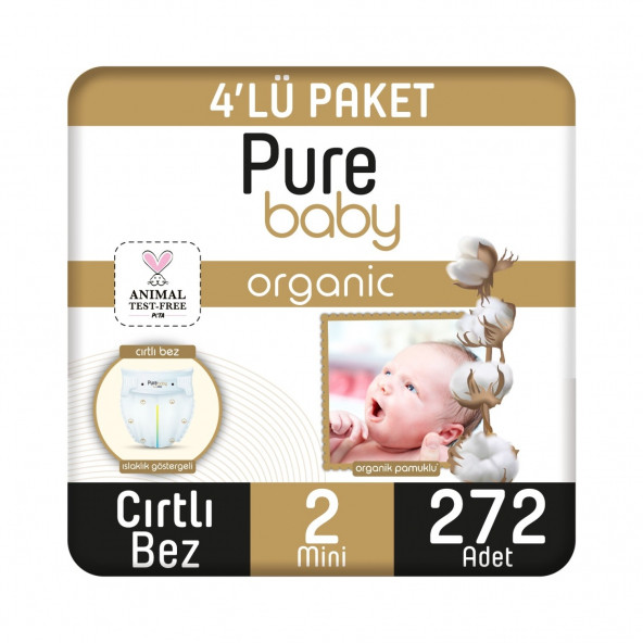 Pure Baby Organik Pamuklu Cırtlı Bebek Bezi Mini 2 No 272 li