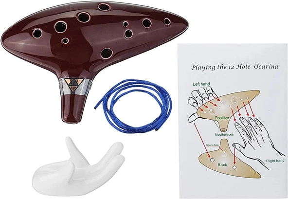 Valkyrie Ocarina 12 Delik Ocarina Seramik Alto C Ocarina Flüt Mavi Ocarina Sualtı Müzik Nefesli Enstrüman Kahverengi - 4