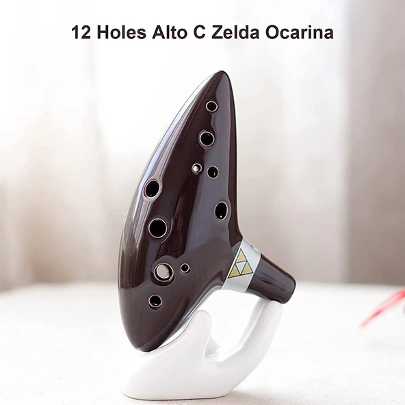 Valkyrie Ocarina 12 Delik Ocarina Seramik Alto C Ocarina Flüt Mavi Ocarina Sualtı Müzik Nefesli Enstrüman Kahverengi - 3