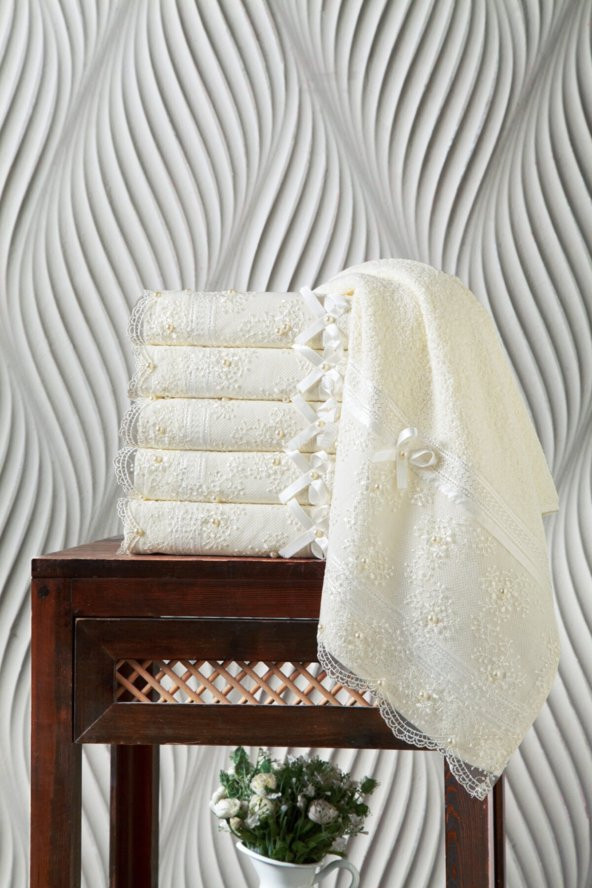 %100 Pamuklu Boncuklu Güpürlü 6'lı Havlu 50x85 - 2