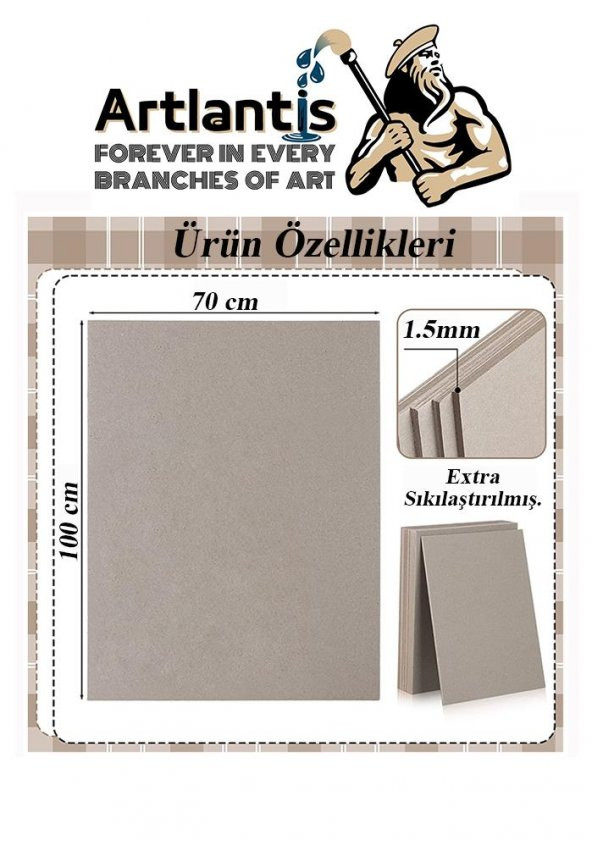 Mukavva Gri 1.5mm 70x100 cm 10 Adet Sert Karton Ekstra Sıkıştırılmış 70*100 Mukavva Gri Renkli 10 Adet - 2