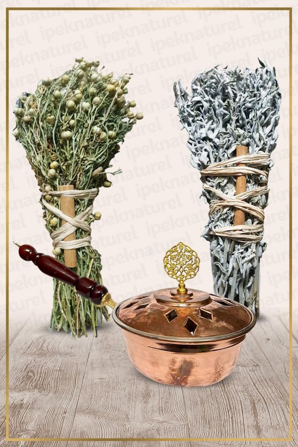 Bakır Tütsülük Tava No:2 Demet Üzerlik Ve Adaçayı Tütsüsü