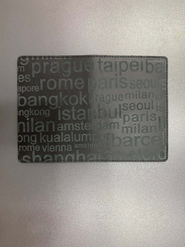 Ülke İsimleri Baskılı Siyah Deri Pasaport Kılıfı - Resim 3