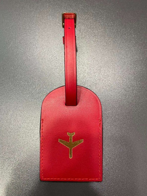 Hakiki Deri Bavul Etiketi Çanta Bagaj Etiketi Kırmızı Renk