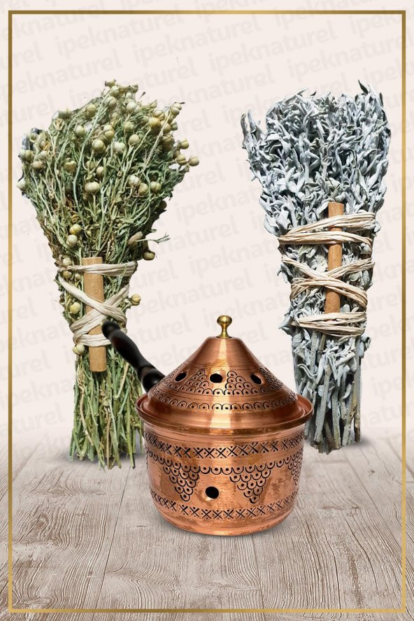 Bakır Tütsülük Tava No:8 Demet Üzerlik Ve Adaçayı Tütsüsü ürün görseli 1