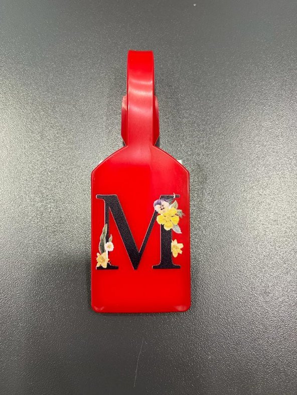 M harf kırmızı bavul etiketi,valiz etiketi,kartlık,isimlik,bagaj etiketi