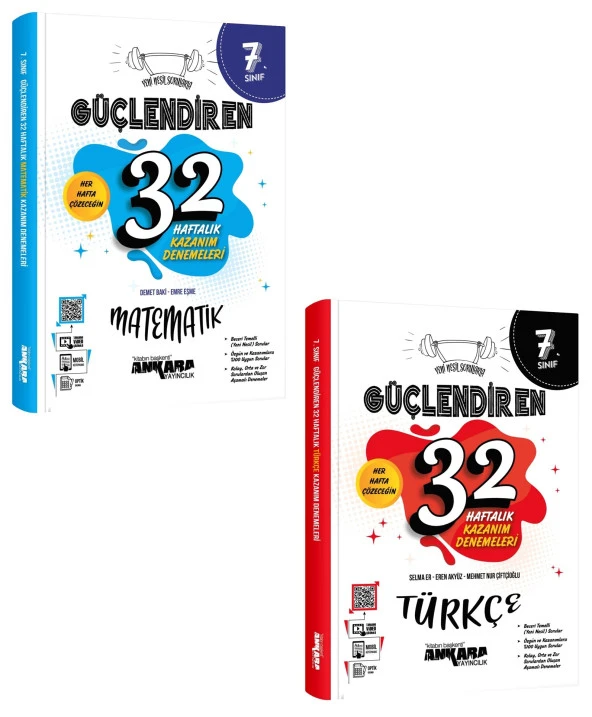 Ankara 7. Sınıf Matematik + Türkçe Güçlendiren 32 Haftalık Deneme Seti 2023