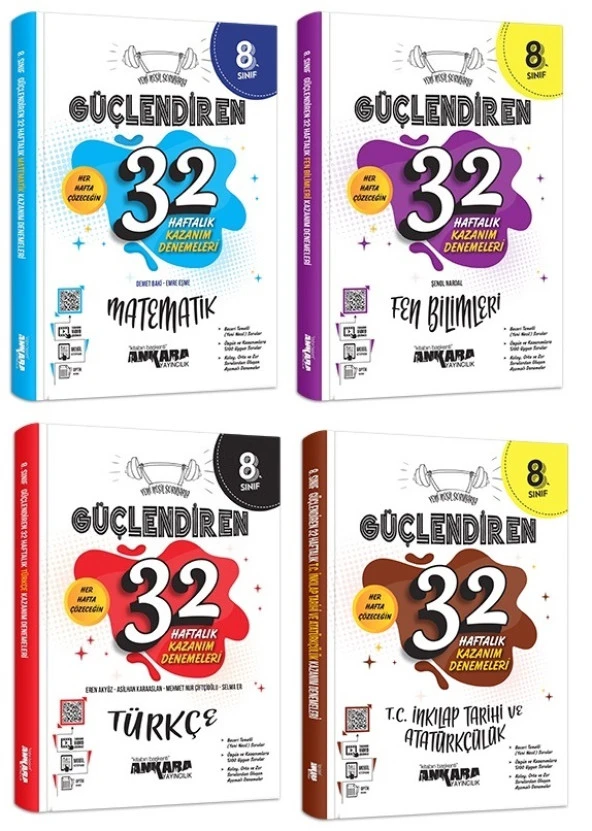 Ankara 8. Sınıf Matematik + Türkçe + Fen + İnkılap Güçlendiren 32 Haftalık Deneme Seti 2023 ürün görseli