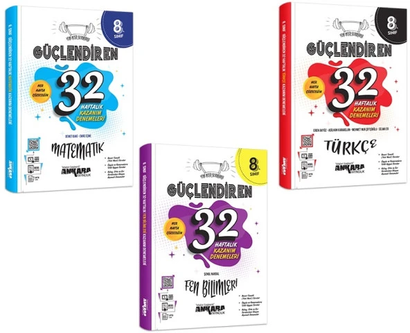 Ankara 8. Sınıf Matematik + Türkçe + Fen Güçlendiren 32 Haftalık Deneme Seti 2023 ürün görseli