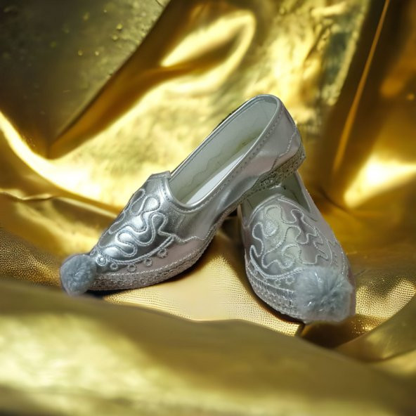 Kına Ayakkabısı Kına Çarık Yöresel Ayakkabı-Nakışlı Gümüş