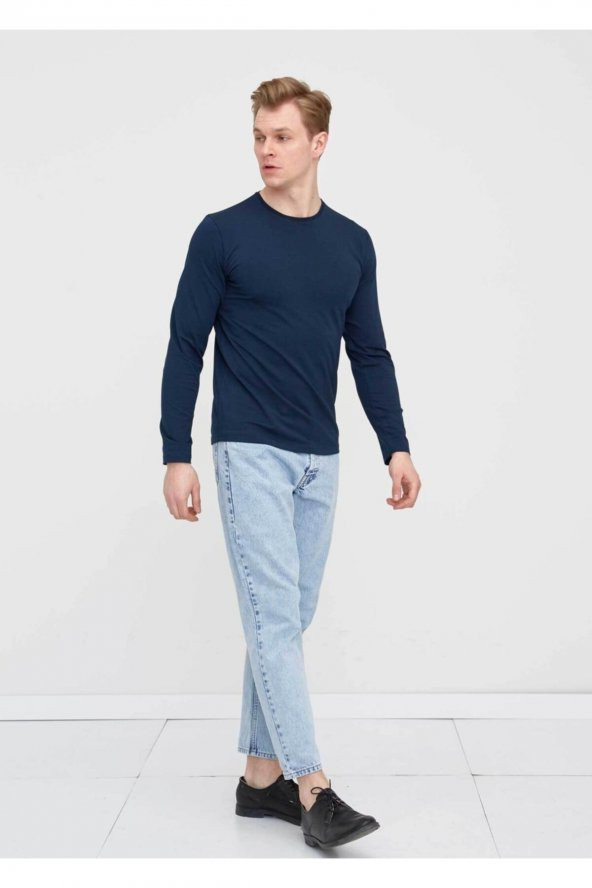 Erkek Lacivert Bisiklet Yaka Battal Sweatshirt - 2