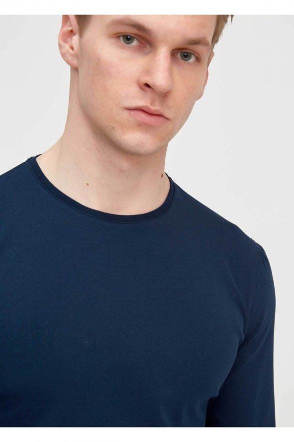 Erkek Lacivert Bisiklet Yaka Battal Sweatshirt - 4