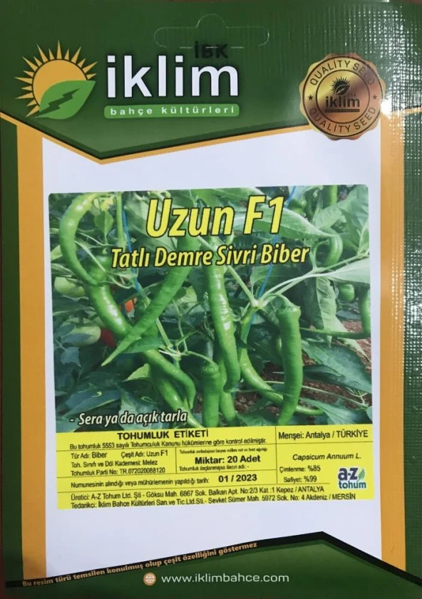 A-Z TOHUM BİBER TOHUMU UZUN F1 SİVRİ BİBER (A-Z 20) - 20 ADET TOHUMLUK ürün görseli 1