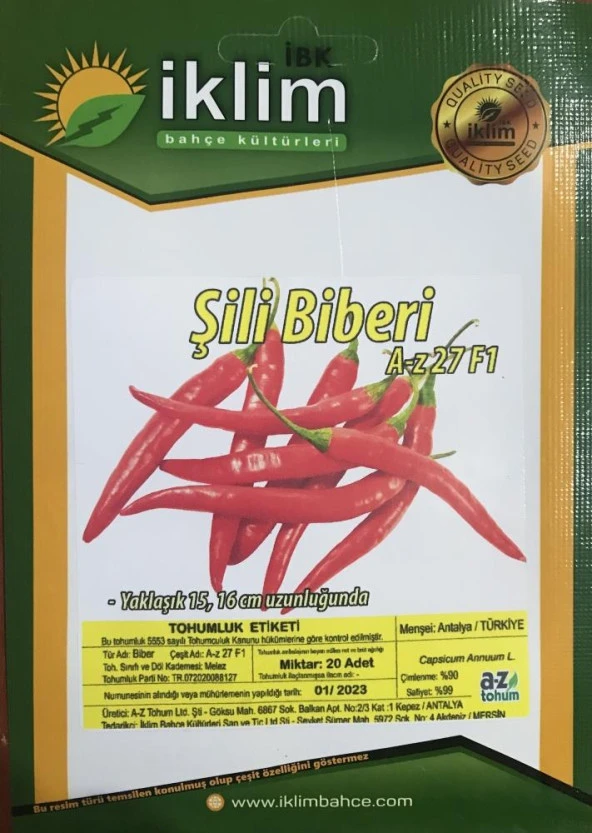 A-Z TOHUM BİBER TOHUMU A-Z 27 F1 ŞİLİ BİBERİ - 20 ADET TOHUMLUK ürün görseli 1