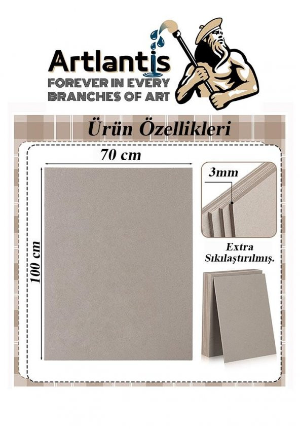 Mukavva Gri 3 mm 70x100 cm 5 Adet Sert Karton Ekstra Sıkıştırılmış 70*100 Mukavva Gri Renkli 5 Adet - 2