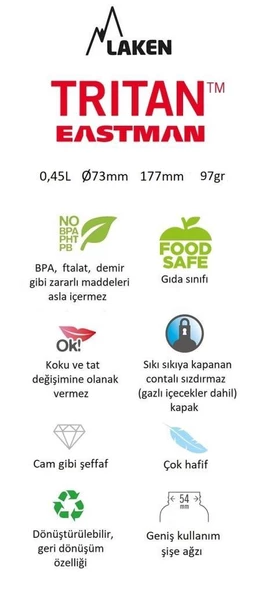 Laken Tritan Classic Şişe 0,45L - Yeşil LKTN45V - Resim 3