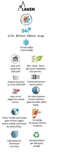Laken Çelik 18/8 Jannu Termos Şişe 0,75L - Beyaz LKTJ7B - 2