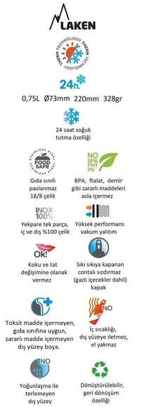 Laken Çelik 18/8 Summit Termos Şişe 0,75L - Haki LKTS7K - 2