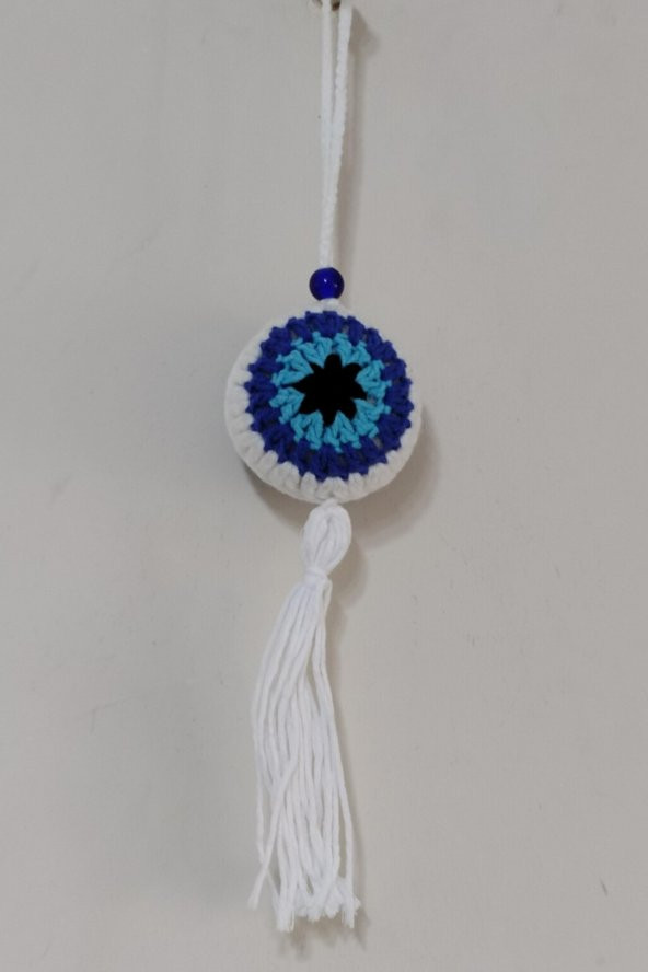 Nazar Boncuğu Desenli Püsküllü Beyaz Araba Süsü - 2