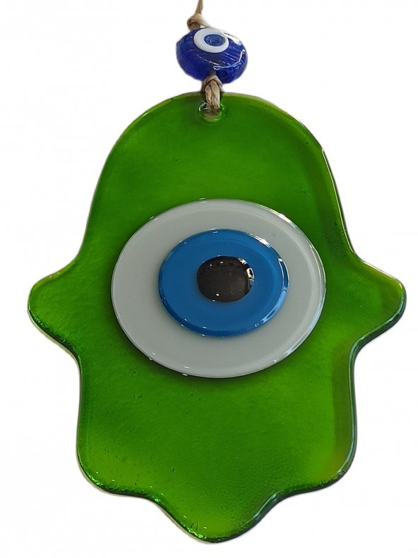 Nazar Boncuklu Yağ Yeşili Renginde Fatma Ana Bereket Eli Cam Duvar Süsü - Resim 2