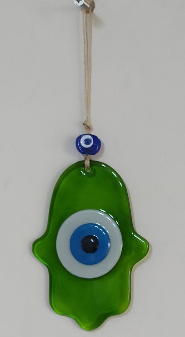 Nazar Boncuklu Yağ Yeşili Renginde Fatma Ana Bereket Eli Cam Duvar Süsü - Resim 3